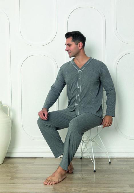 Pijama bărbați cu mânecă lungă și pantaloni lungi, Culoare Gri Inchis, Engros